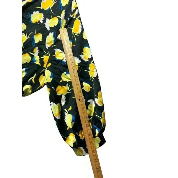 Nasty Gal Plus Sz Yellow Black Floral Skater Mini Dress V Neck Size 18 Pocket - Picture 7 of 10